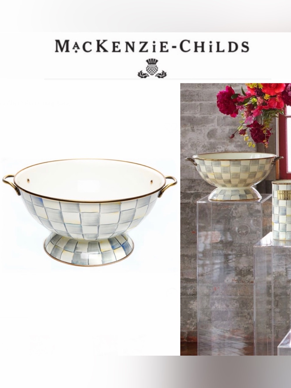 MacKenzie-Childs Sterling Check Everything Bowl Cream and Blue Checkered $179